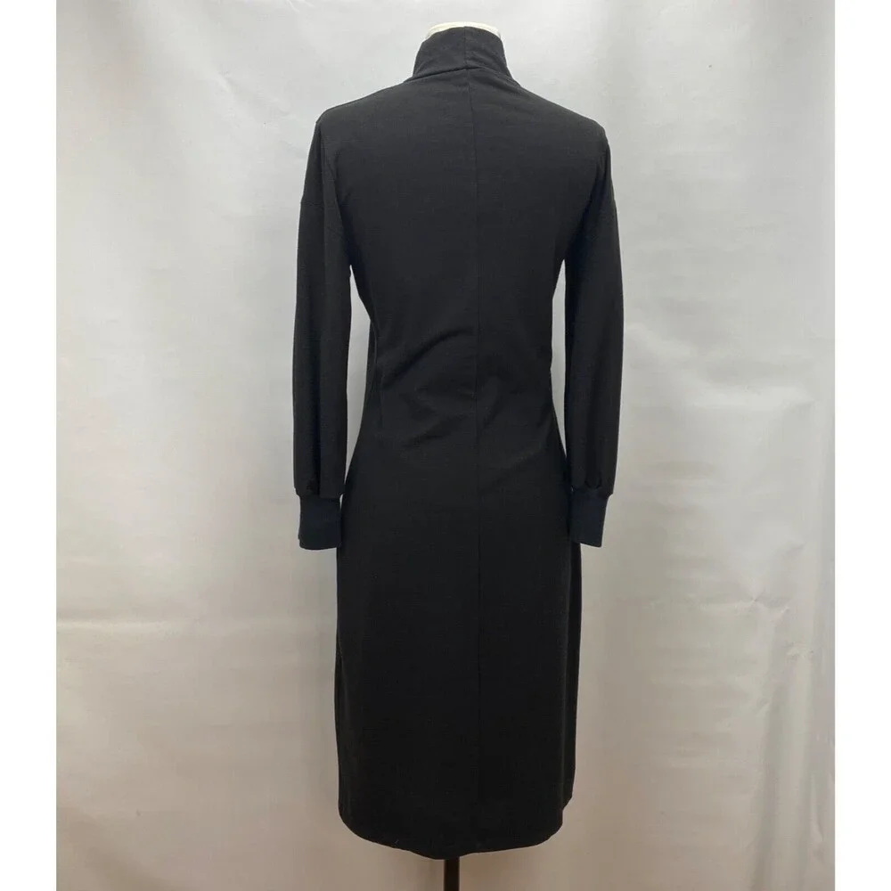 Blue Canoe Organic Black Dress Small Midi Knit Long Sleeves Mock Neck Career